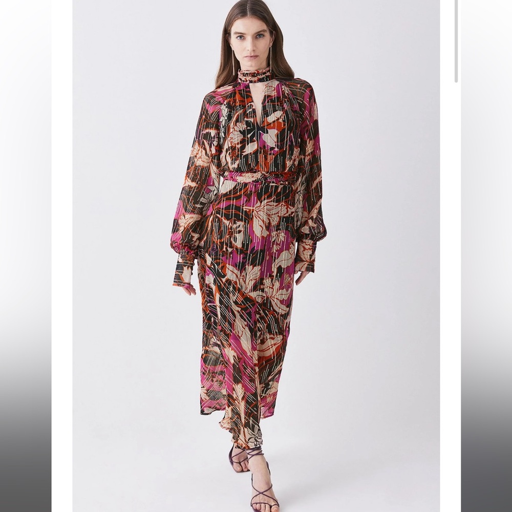 NEW WITH TAGS.Karen Millen Metallic Iridescent Column Midi Dress size 8